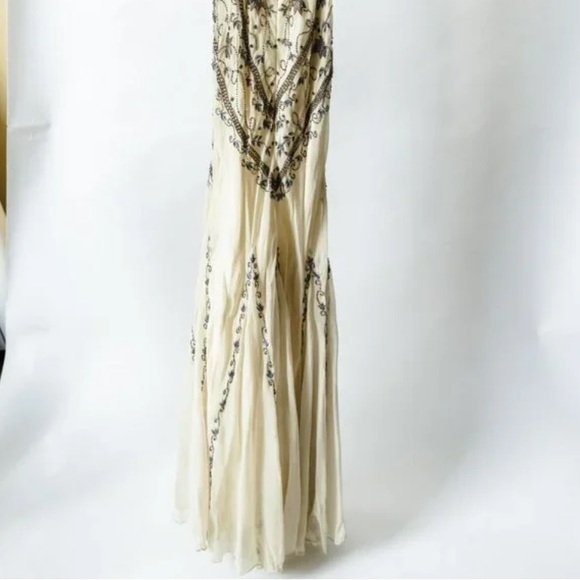 Vintage 90’s 100% Silk Beaded Dress Silk Slip Dress Backless White Gown Prom Y2K - Picture 11 of 16